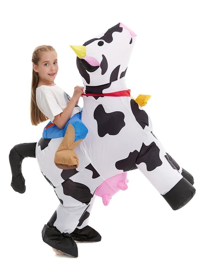 HSCTEK Inflatable Cow Costume Kids Boys Girls, Blow up Ride on Animal Cosplay Teen, Riding Halloween Rider Clothes Child - Image 3